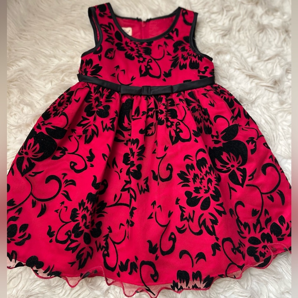 Elegant Red and Black Floral Kids Dress